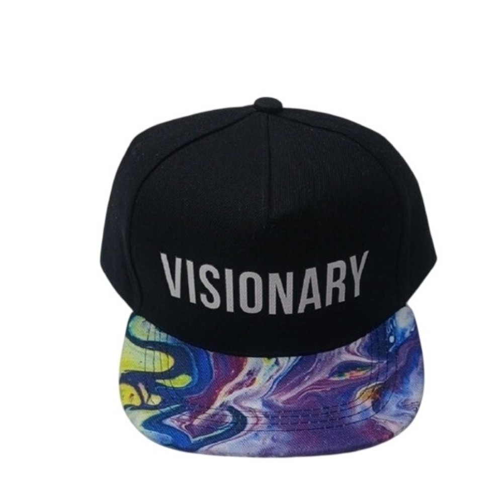 VISIONARY Black Snapback Hat with Multicolor Brim